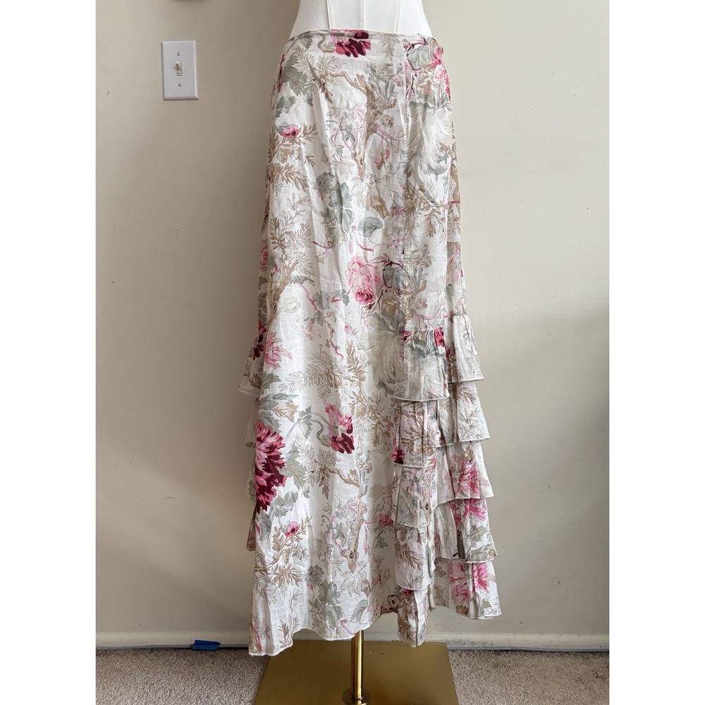 J Jill Size 12 Floral Tiered Ruffle Maxi Skirt Cottagecore Boho Romantic Cotton